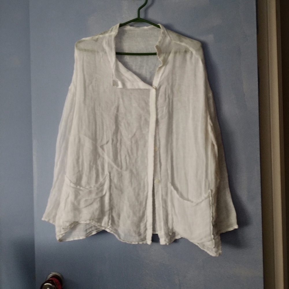 Kedziorek White Gauze Linen Asymmetric Floaty Top 38 M